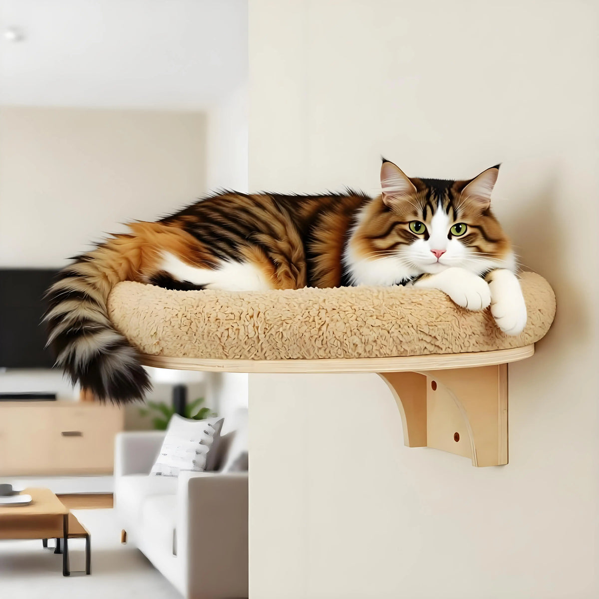 CWV Wall Mounted Solid Wooden Cat Hammock With Scratching Post