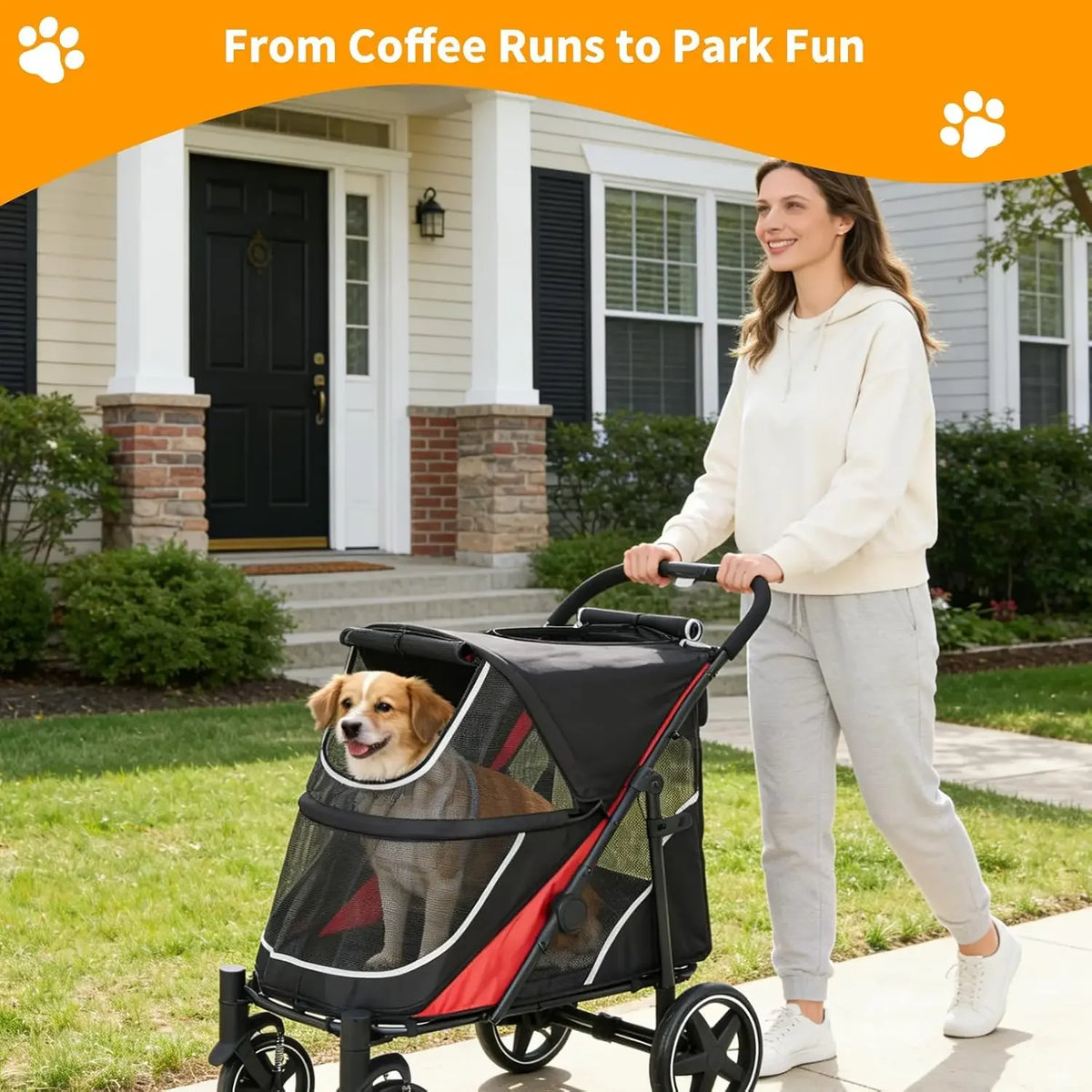 Garvee Heavy Duty Foldable Dog Stroller With Mesh Storage Basket