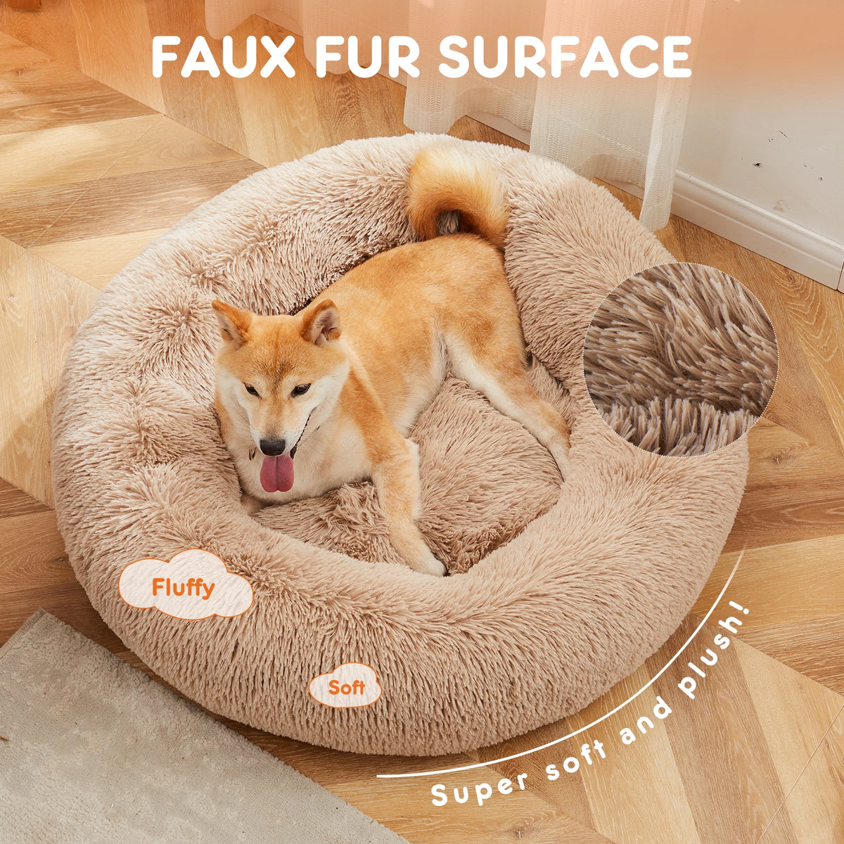 JHK Washable Round Dog Bed Featuring Soft Coral Fleece Surface