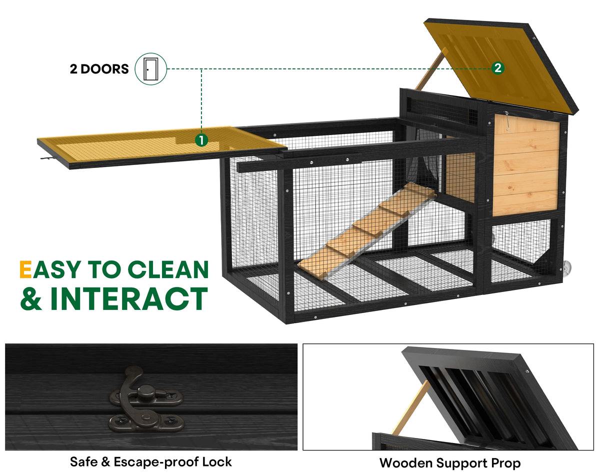 Outdoor Wooden Rabbit Hutch With Pull Out Tray And Wheels