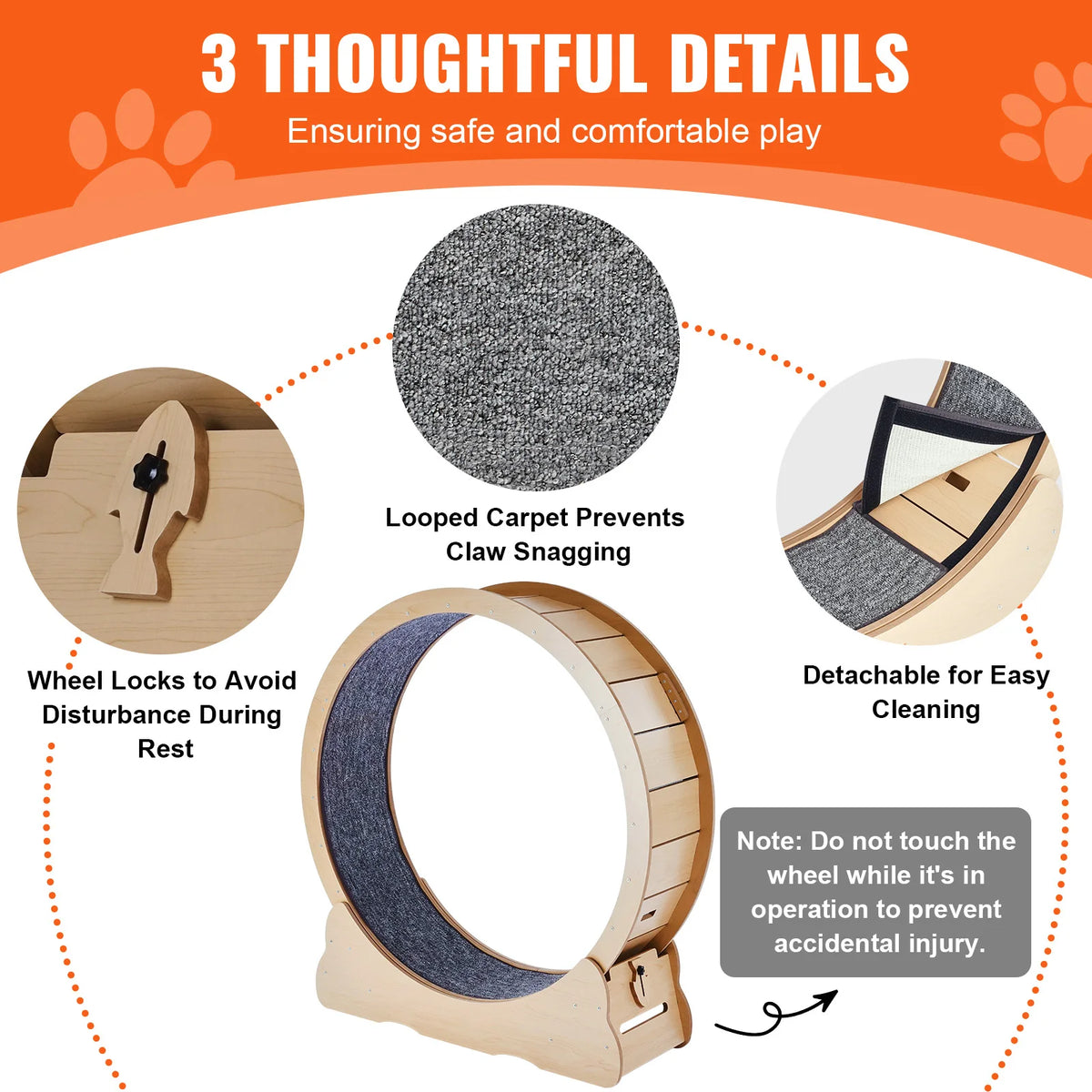 Wooden Cat Exercise Wheel With Carpet And Interactive Teaser