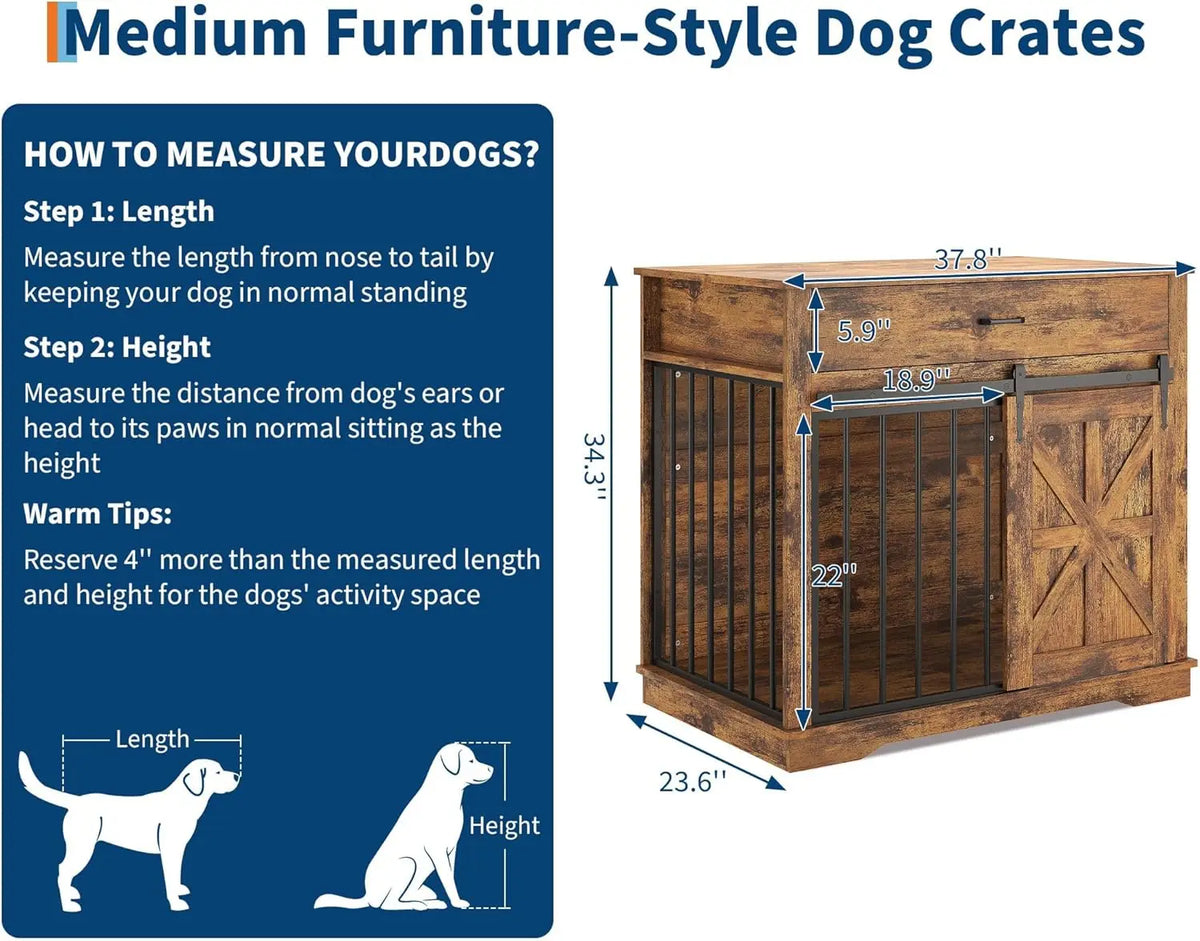 HiMiss Decorative Dog Crate End Table With Barn Door Furniture