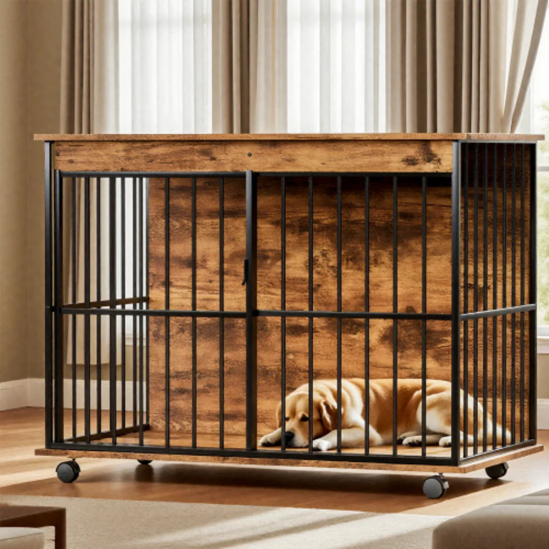 Sturdy Wooden Dog Crate Furniture With Sliding Door
