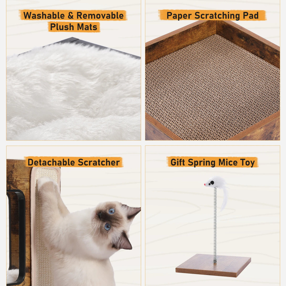 PAWZ Road Modern Wood Cat Condo House With Scratching Pad