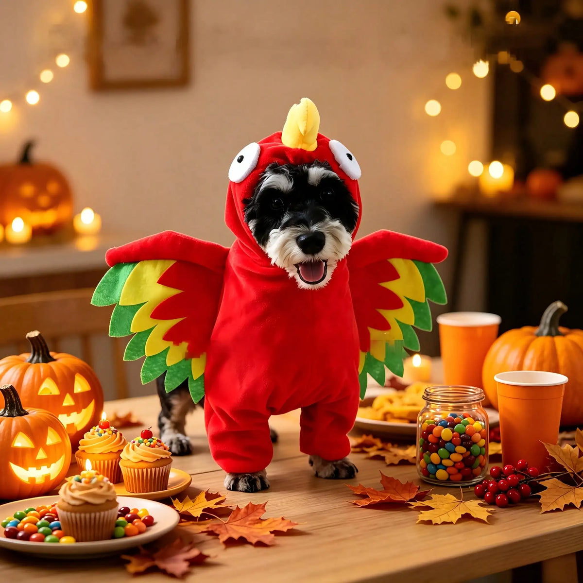 Halloween Pet Turkey Standing Costume With 3D Wings