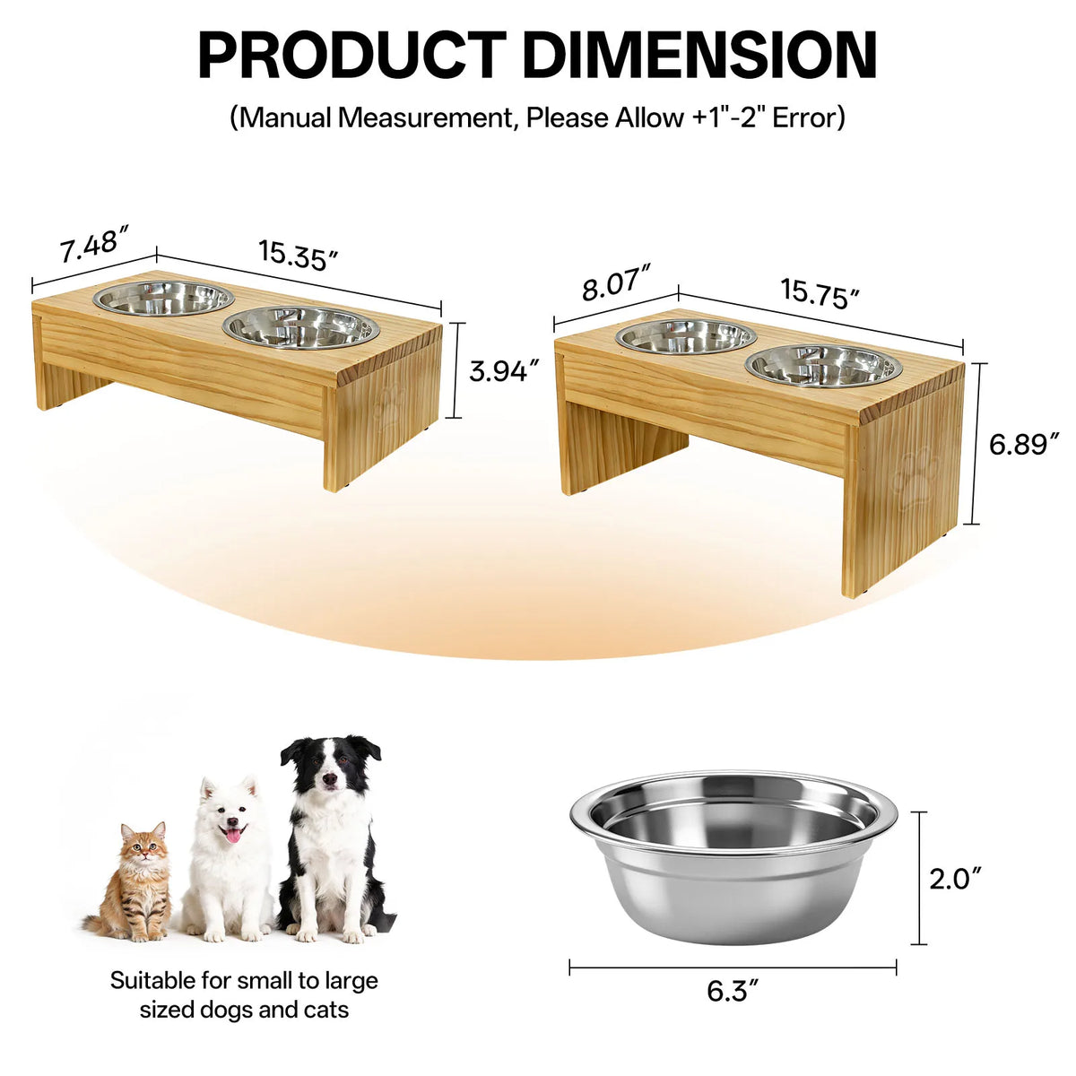 Wooden Raised Dog Bowls With Stainless Steel Double Pet Feeders
