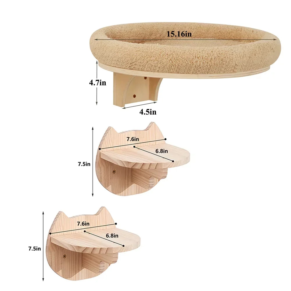 CWV Wall Mounted Solid Wooden Cat Hammock With Scratching Post