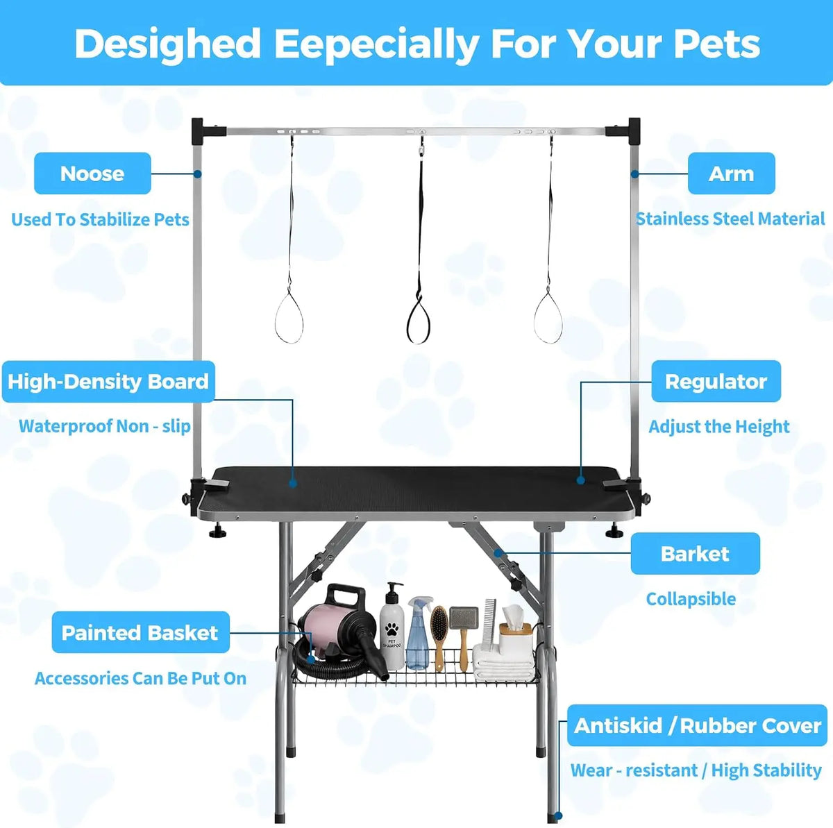 Garvee Professional Stainless Steel Foldable Dog Grooming Table