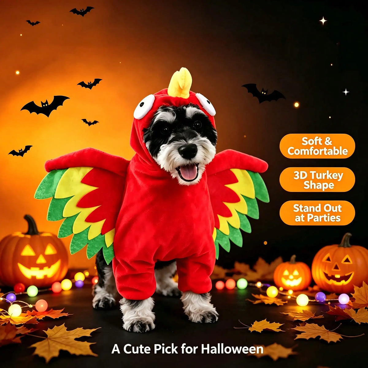 Halloween Pet Turkey Standing Costume With 3D Wings