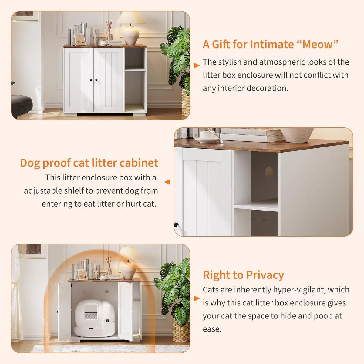 HiMISS Wooden Cat Litter Enclosure With Power Outlet And Collector