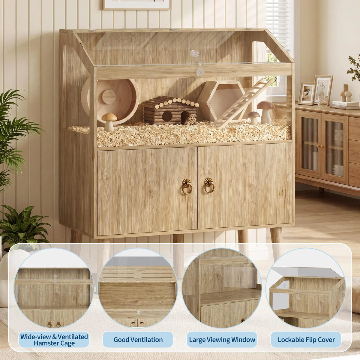 Wooden Hamster Cage Spacious Small Pet Home Enclosure