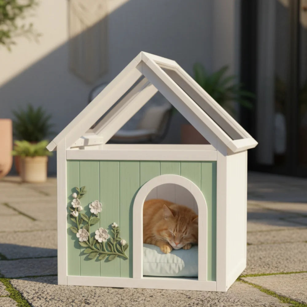 Waterproof Indoor Wooden Pet House With Clear Acrylic Roof