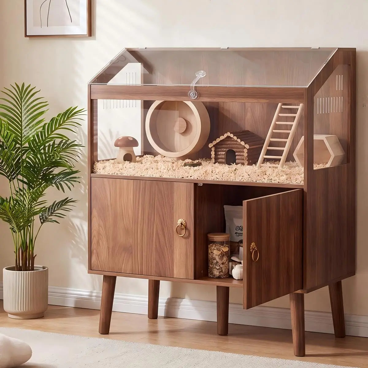 Wooden Hamster Cage Spacious Small Pet Home Enclosure