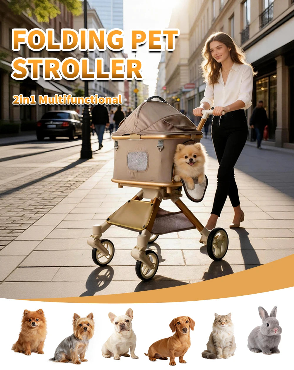 Dog And Cat Stroller Featuring Secure Restraints And Ventilation