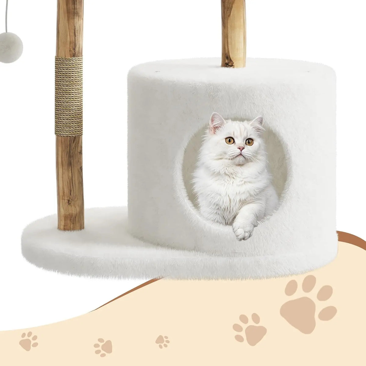 HiMISS Wooden Cat Tree With Woven Basket And Sisal Posts