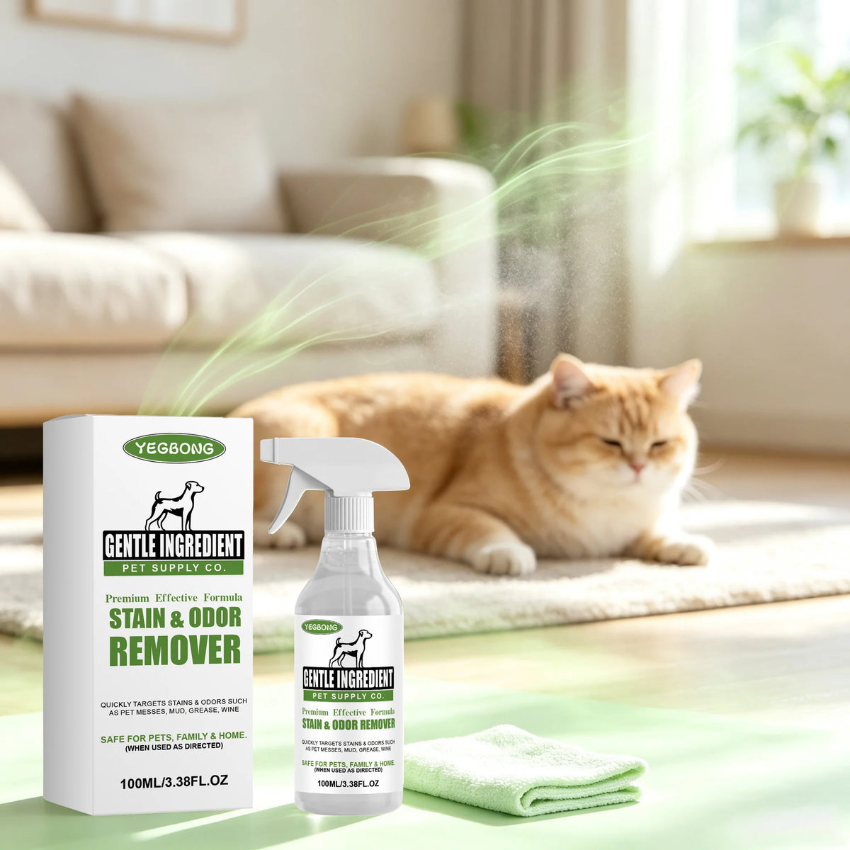 Yegbong Natural Gentle Pet Stain Cleaner Spray Odor Removal