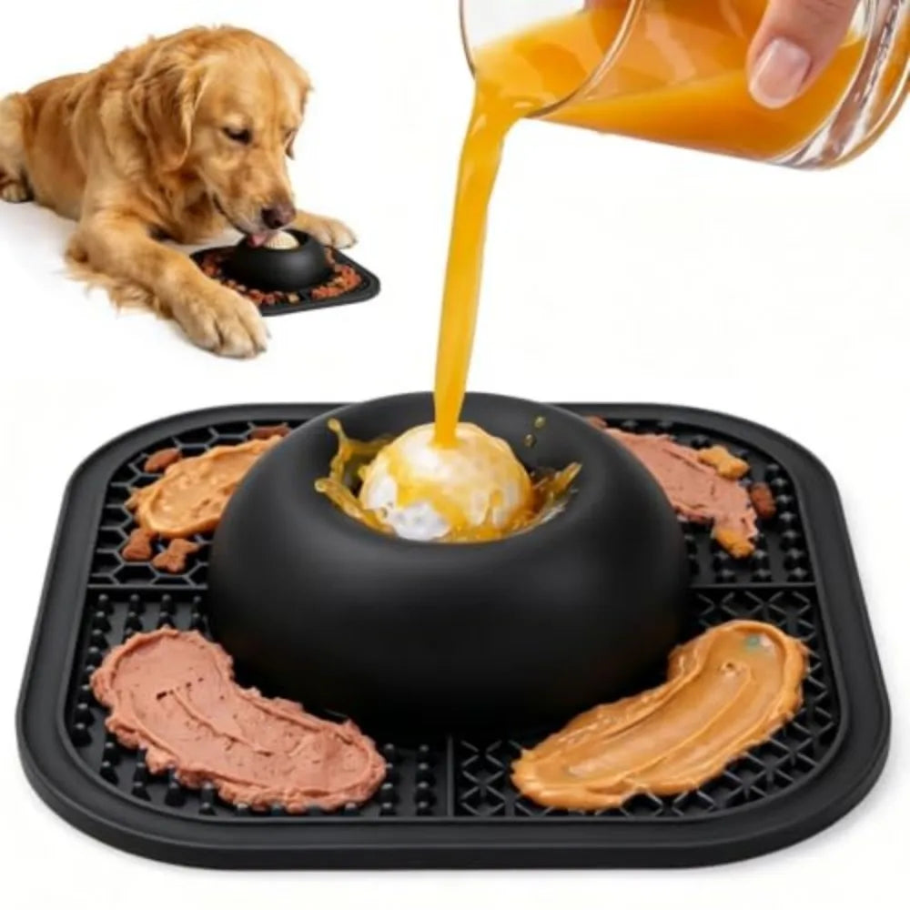 Slow Feeder Dog Bowl With Interactive Rolling Ball Lick Mat
