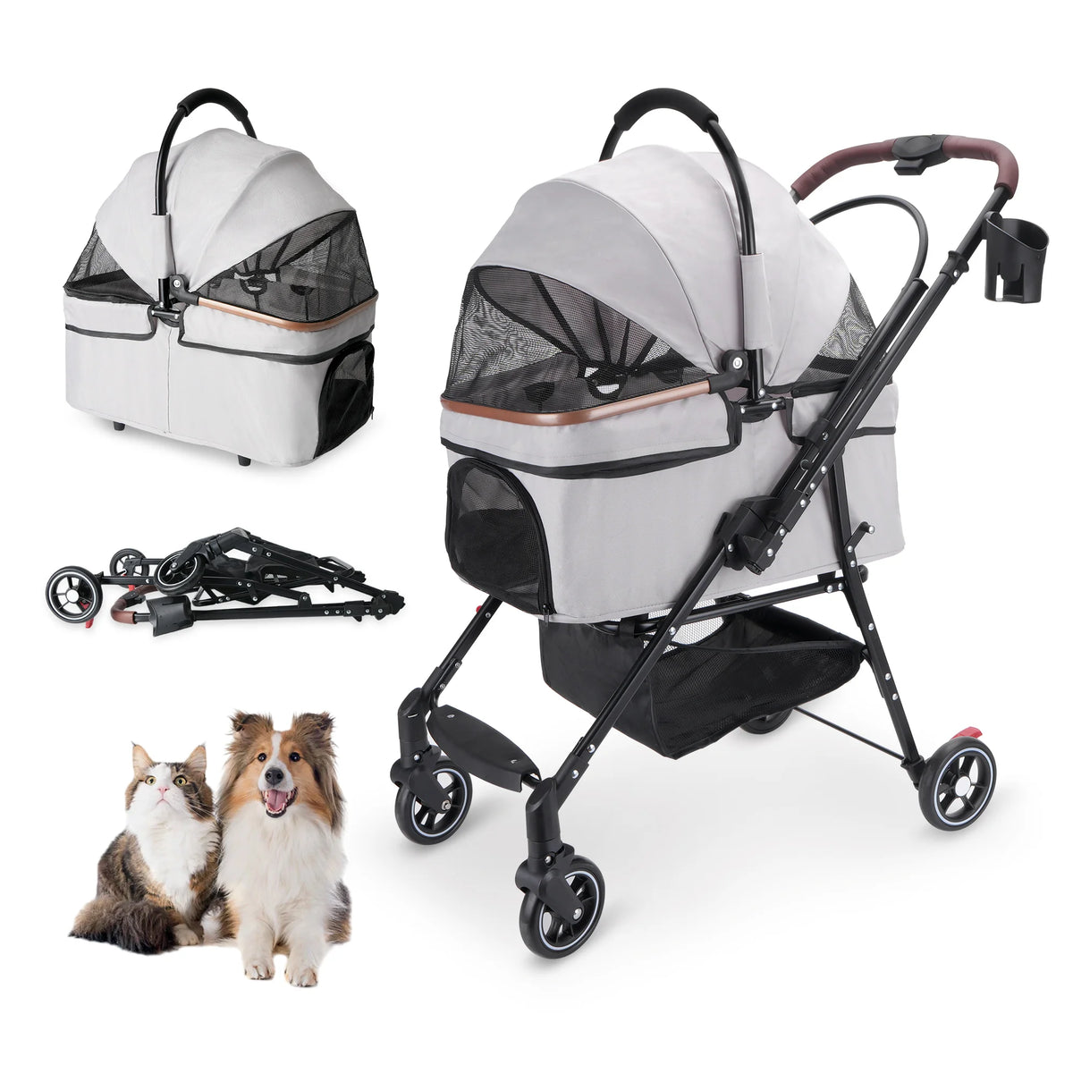 Kesoto Foldable 4 Wheel Pet Stroller For Dogs And Cats