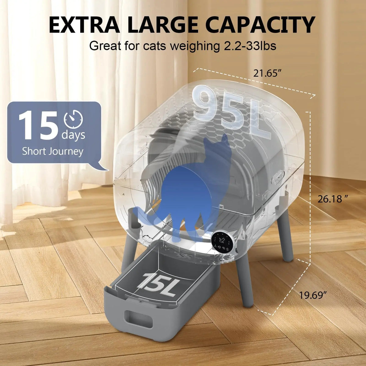 Smart Automatic Cat Litter Box With App Controlled Safety Sensors