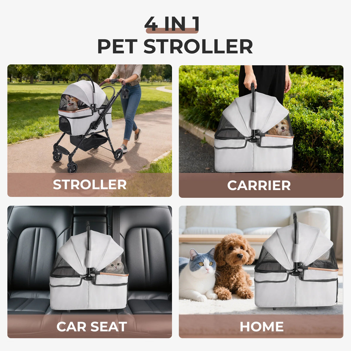 Kesoto Foldable 4 Wheel Pet Stroller For Dogs And Cats
