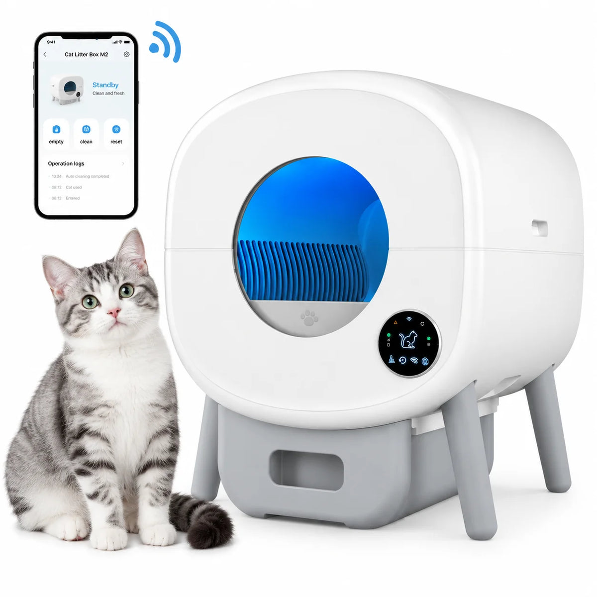 Smart Automatic Cat Litter Box With App Controlled Safety Sensors