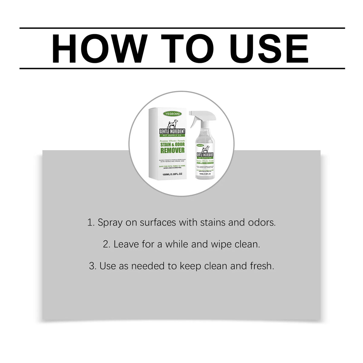 Yegbong Natural Gentle Pet Stain Cleaner Spray Odor Removal