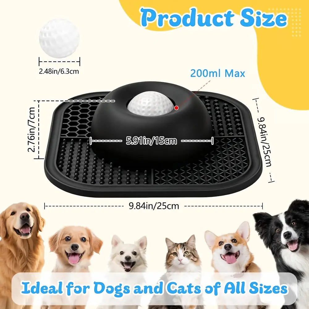 Slow Feeder Dog Bowl With Interactive Rolling Ball Lick Mat