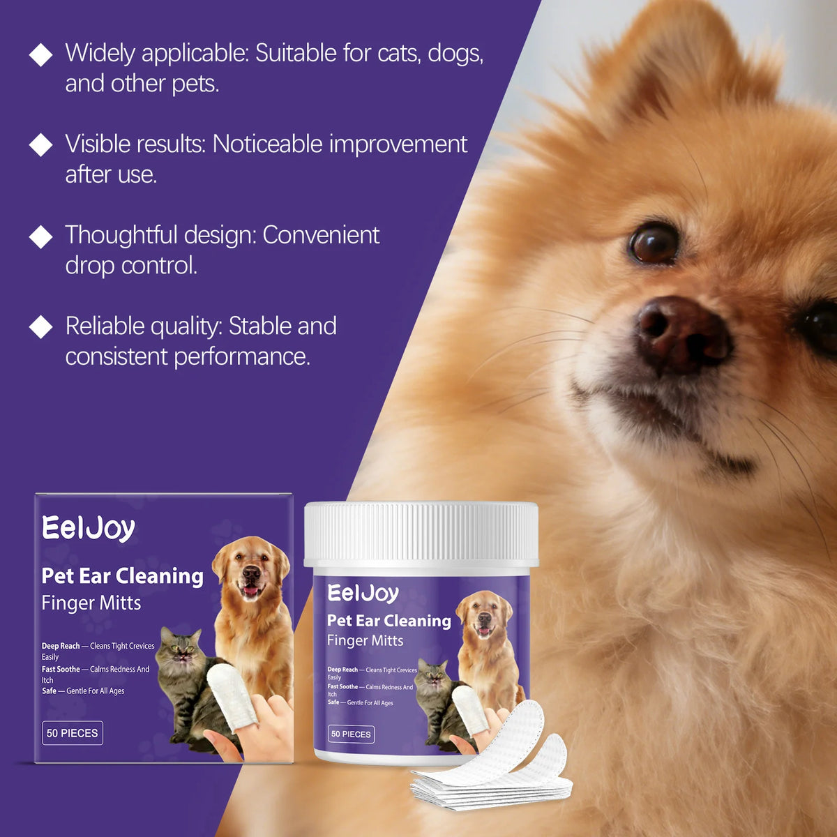 Gentle Pet Ear Cleaning Finger Cots For Dogs And Cats