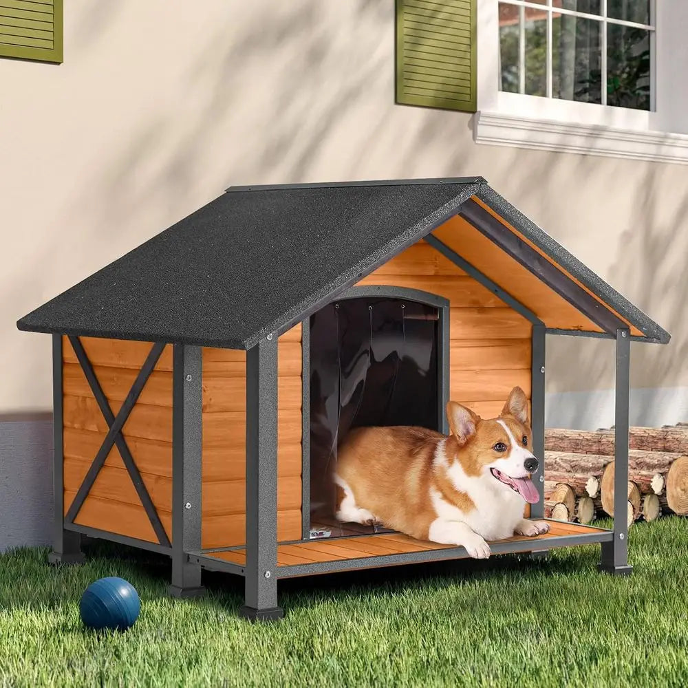 Durable Indoor Outdoor Dog House With Iron Frame And Wood Base