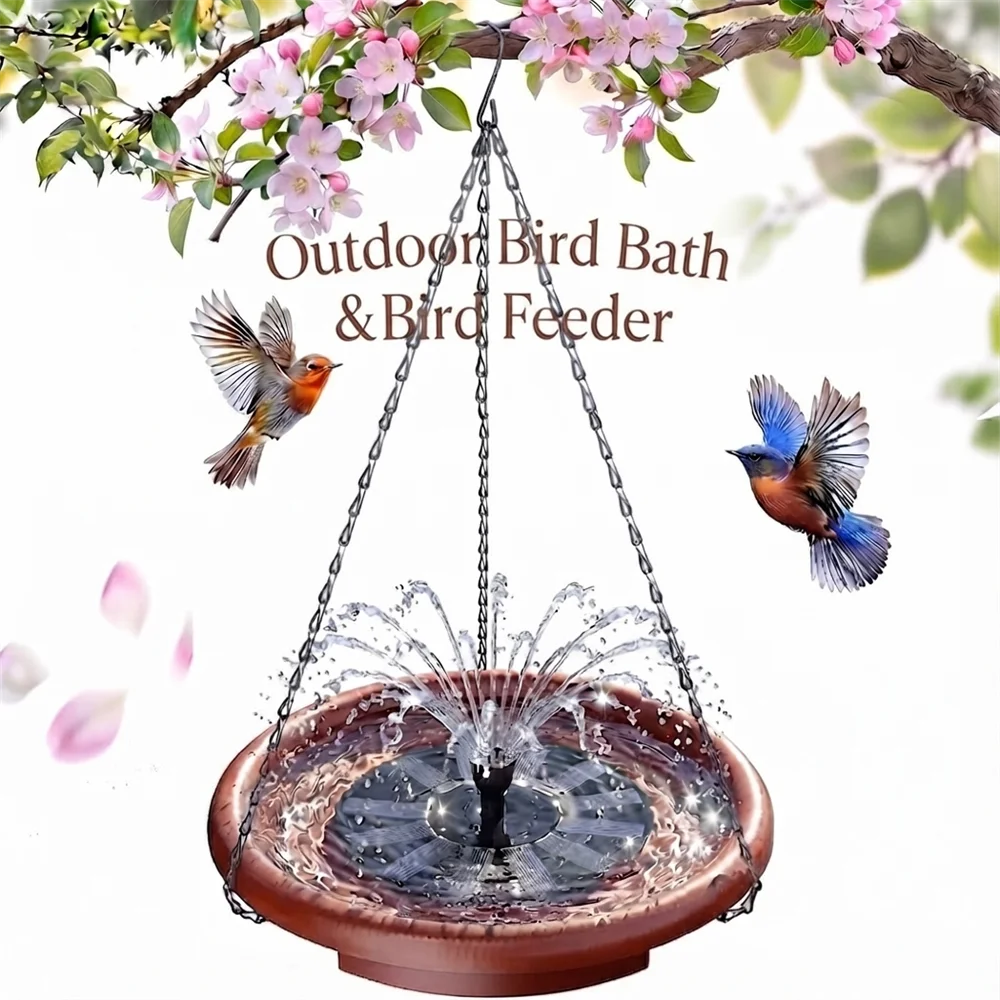 Hanging Solar Bird Bath With Integrated Fountain And Stepping Rungs