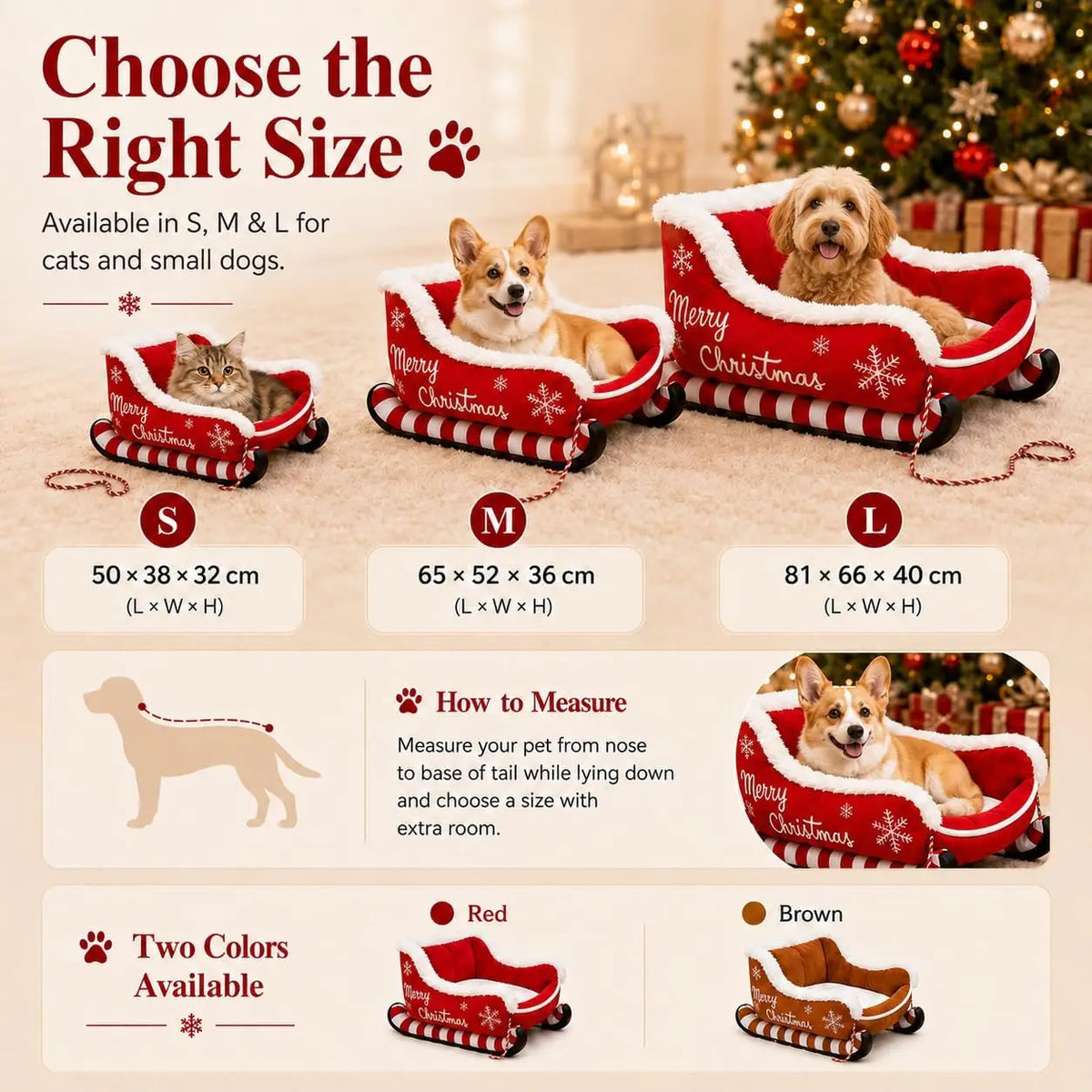 Festive Plush Christmas Dog Sleigh Bed With Raised Safety Sides