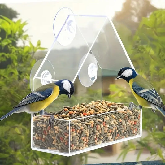 Automatic Window Bird Feeder Made Of Acrylic Suction Cups Included