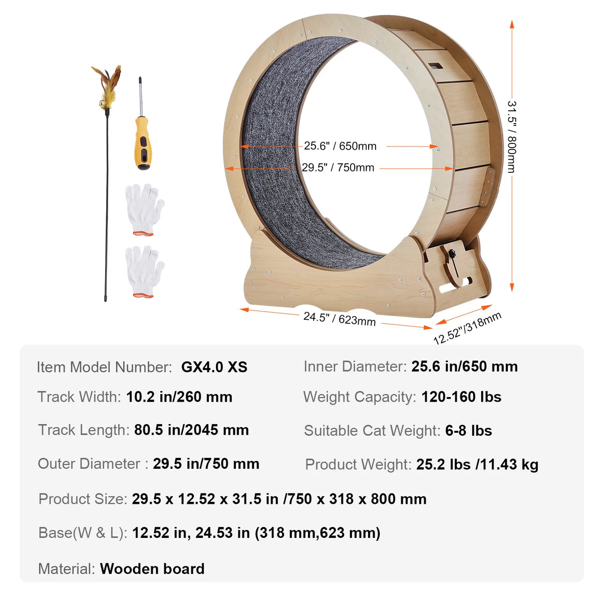 Wooden Cat Exercise Wheel With Carpet And Interactive Teaser