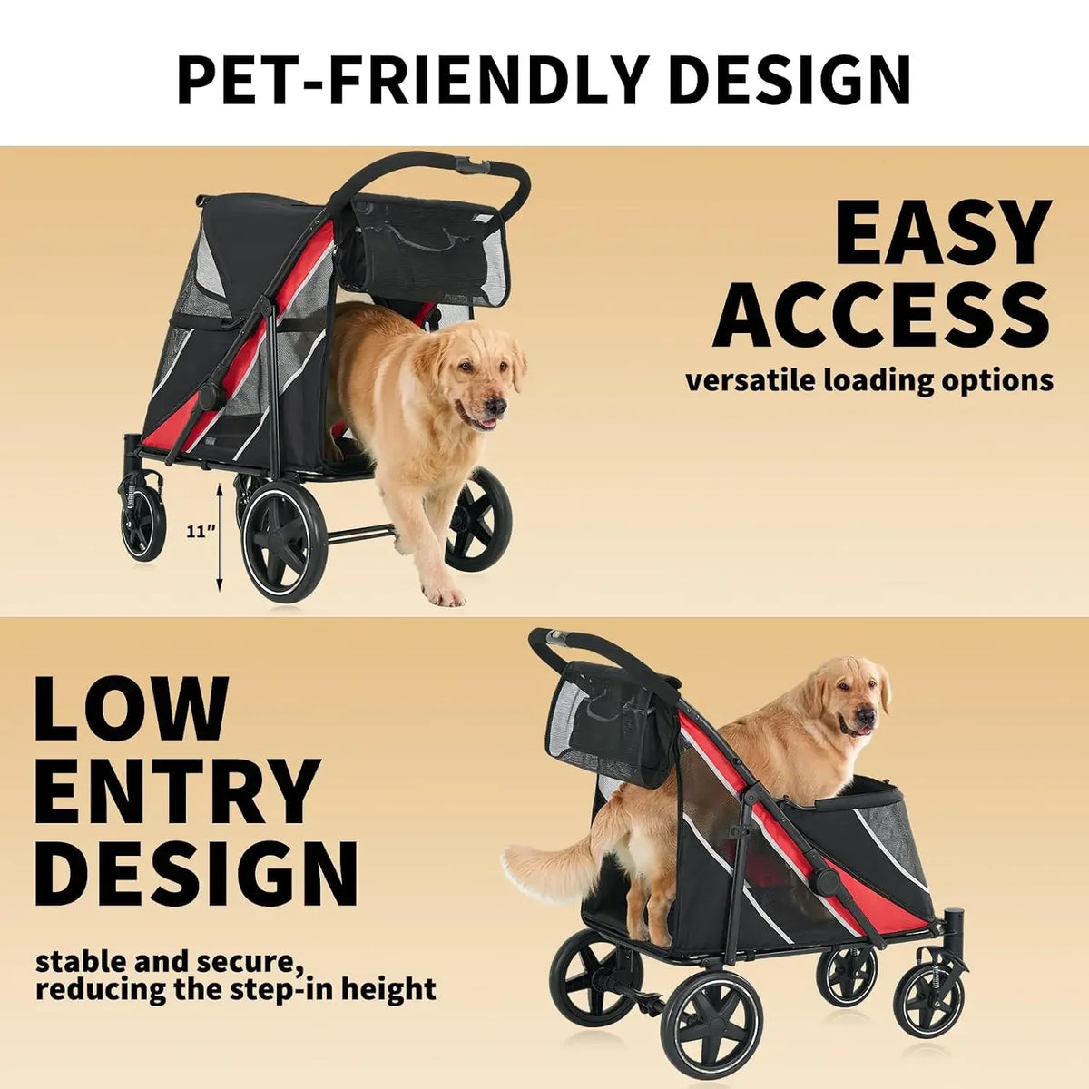 Garvee Heavy Duty Foldable Dog Stroller With Mesh Storage Basket