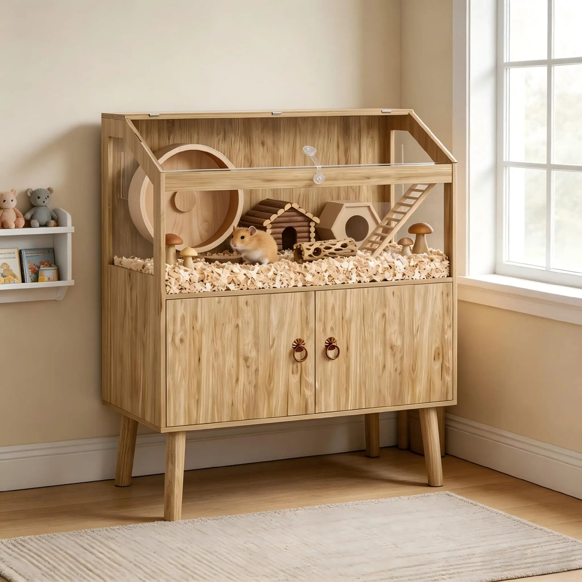 Wooden Hamster Cage Spacious Small Pet Home Enclosure