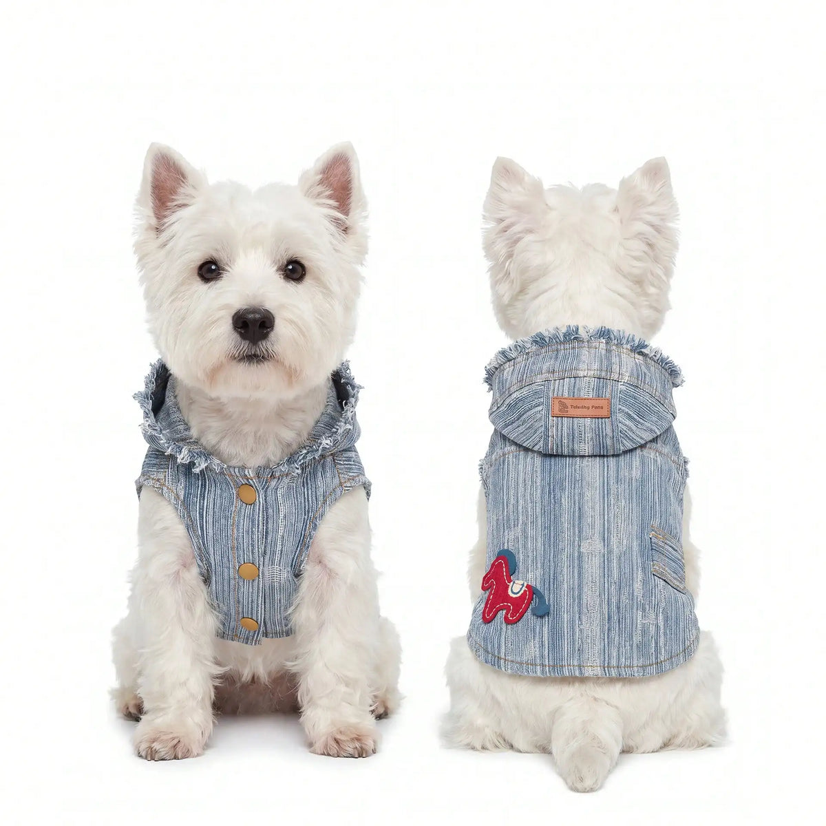 Polyester Denim Pet Outfit With Embroidered Pony Pattern