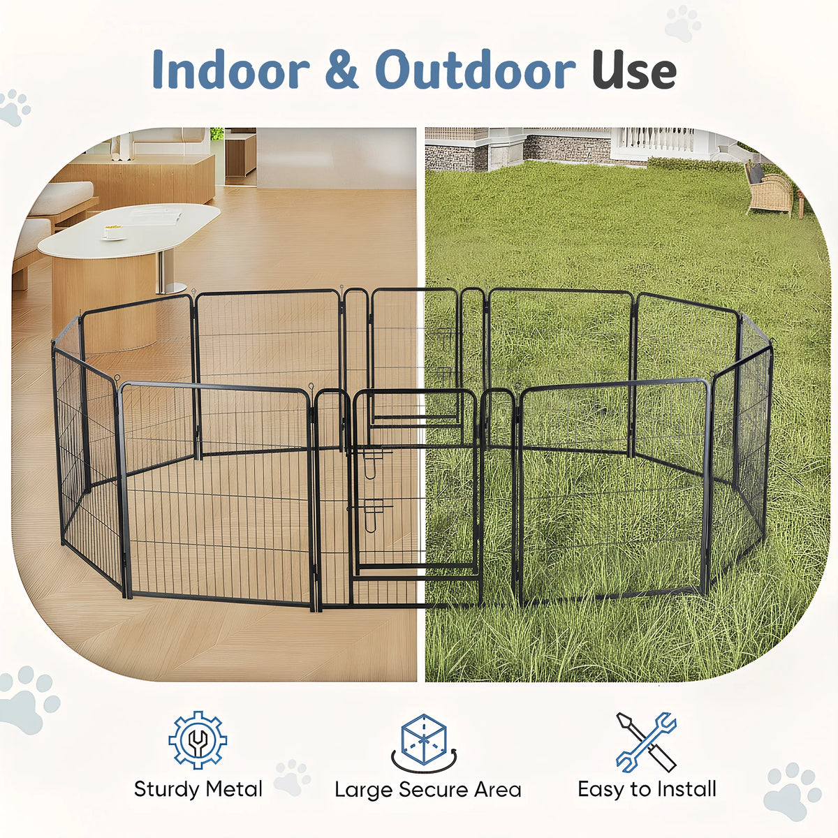JHK Foldable Metal Dog Playpen Fence For Outdoor Pets