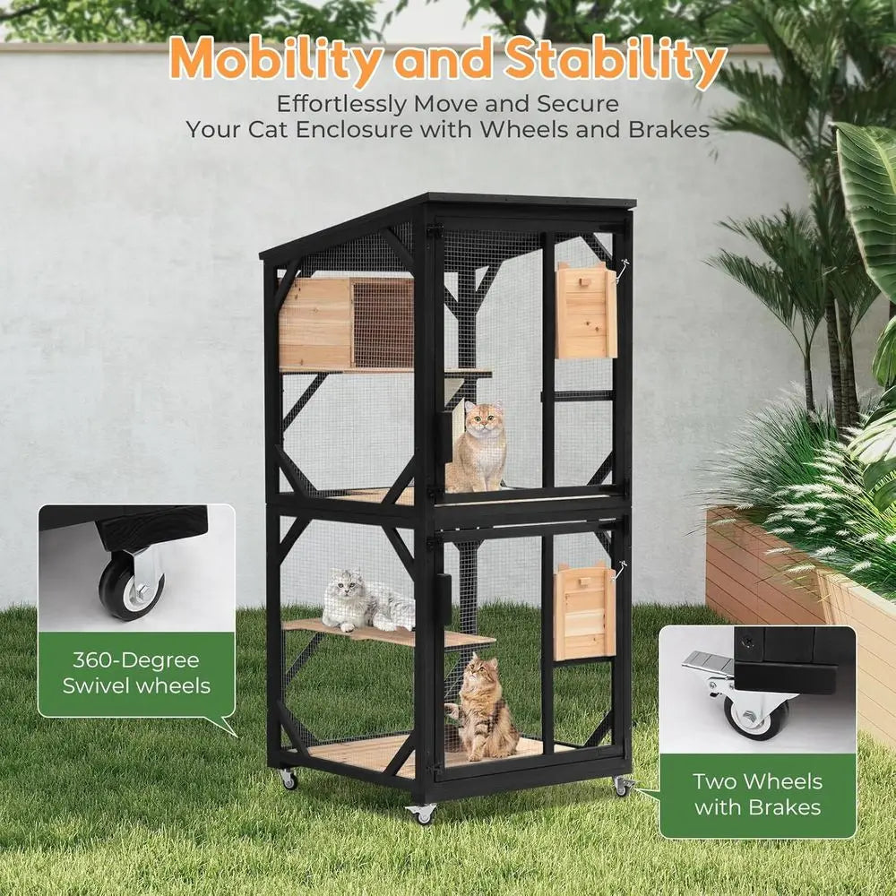 Outdoor Cat Catio With Removable Platforms And Weatherproof Roof