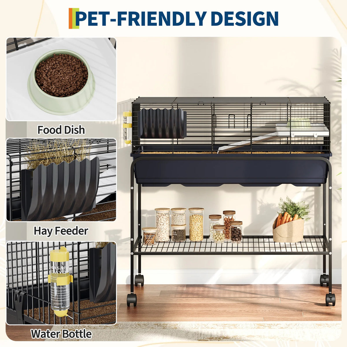 Amkui Elevated Rolling Small Animal Cage With Shelf