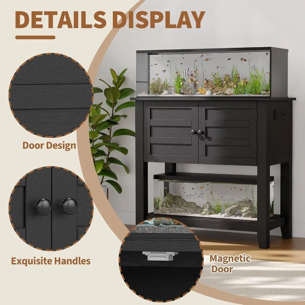 Heavy Duty Steel Aquarium Stand With Magnetic Doors And Charging