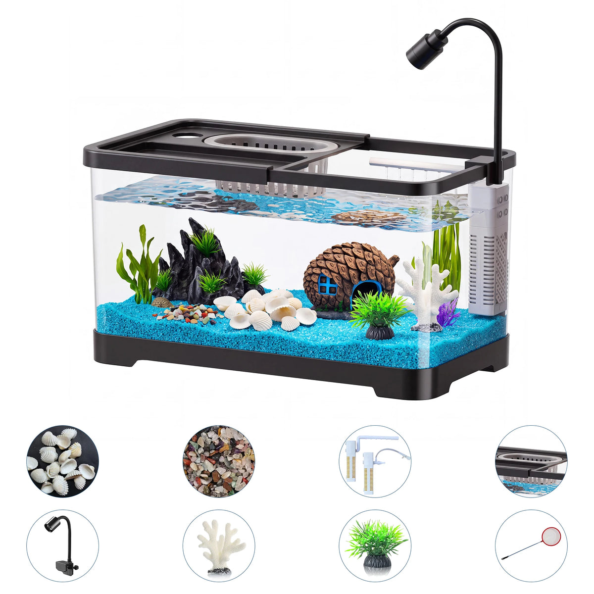 Compact Fish Tank Starter Kit With Led Light And Filter