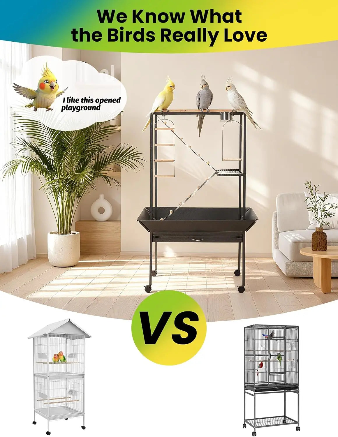 Premium Rolling Bird Play Stand With Seed Guard And Wheels