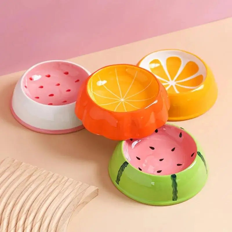 Ceramic Watermelon Cat Food Bowl With Slow Feeder Design