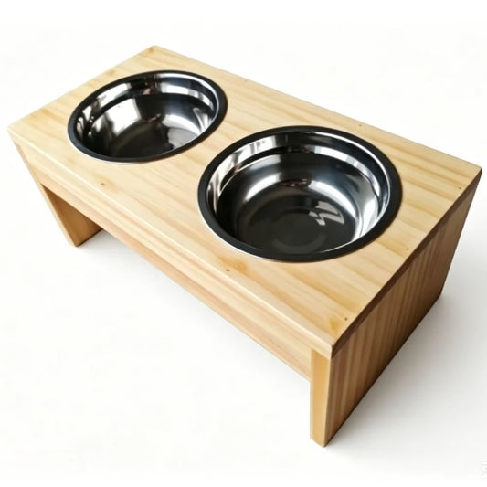 Wooden Raised Dog Bowls With Stainless Steel Double Pet Feeders