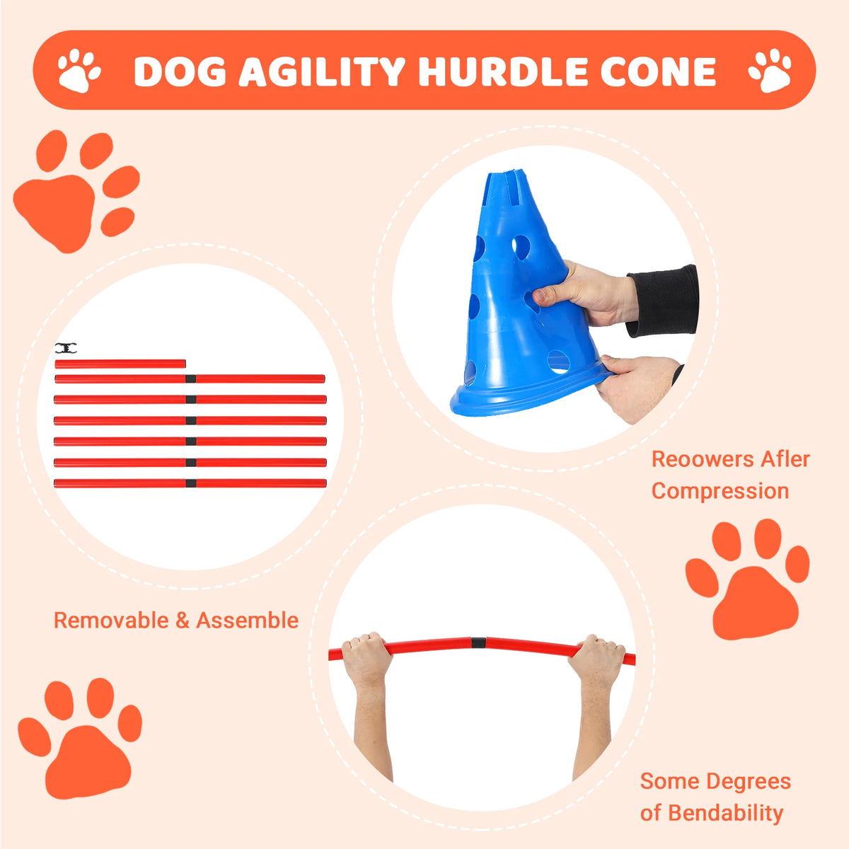 Adjustable Dog Agility Training Cone And Pole Set With Bag
