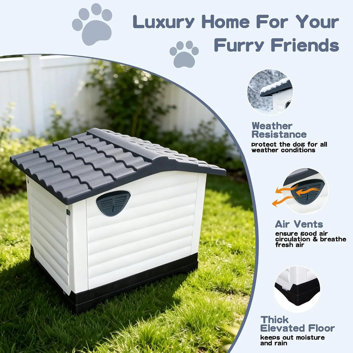 Twisterck Waterproof Dog House Featuring Elevated Porch Design