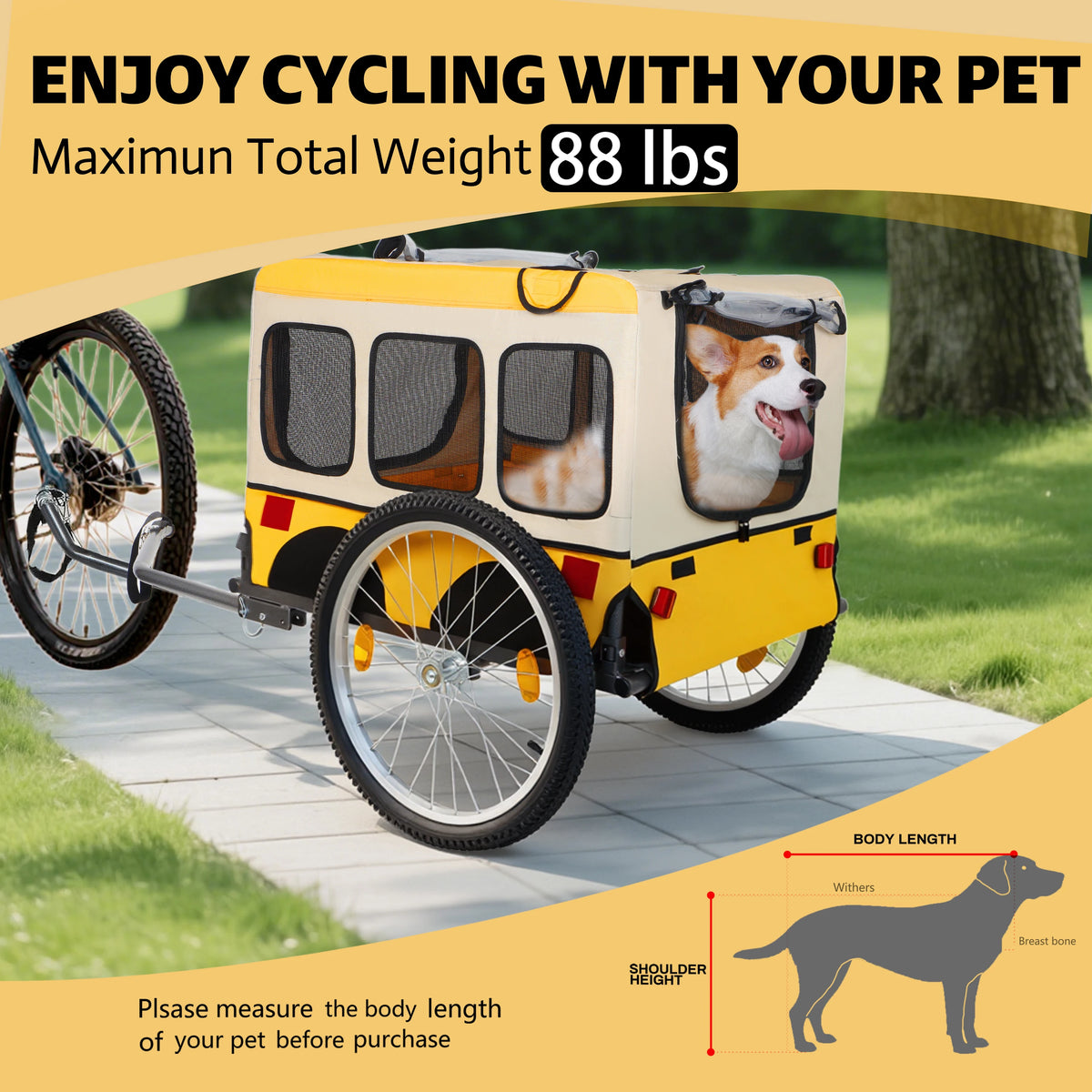 Foldable Dog Bike Trailer With Steel Frame And Pneumatic Tires