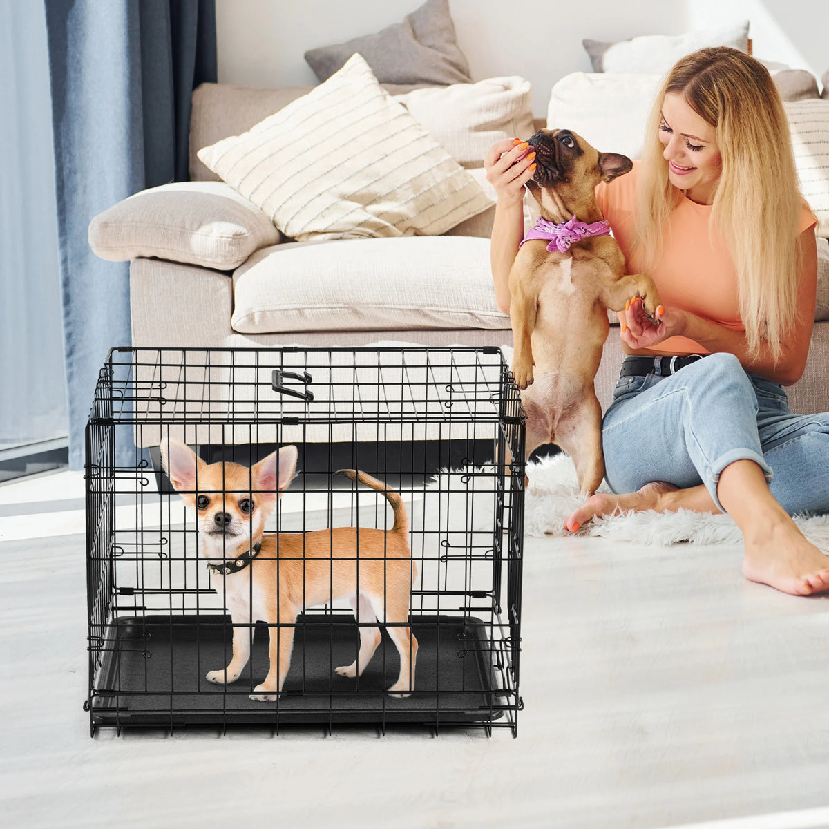 JHK Metal Wire Folding Dog Kennel With Leak Proof Pan