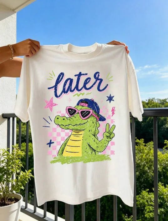 Women's Vintage Cotton Crocodile Print Graphic T-Shirt