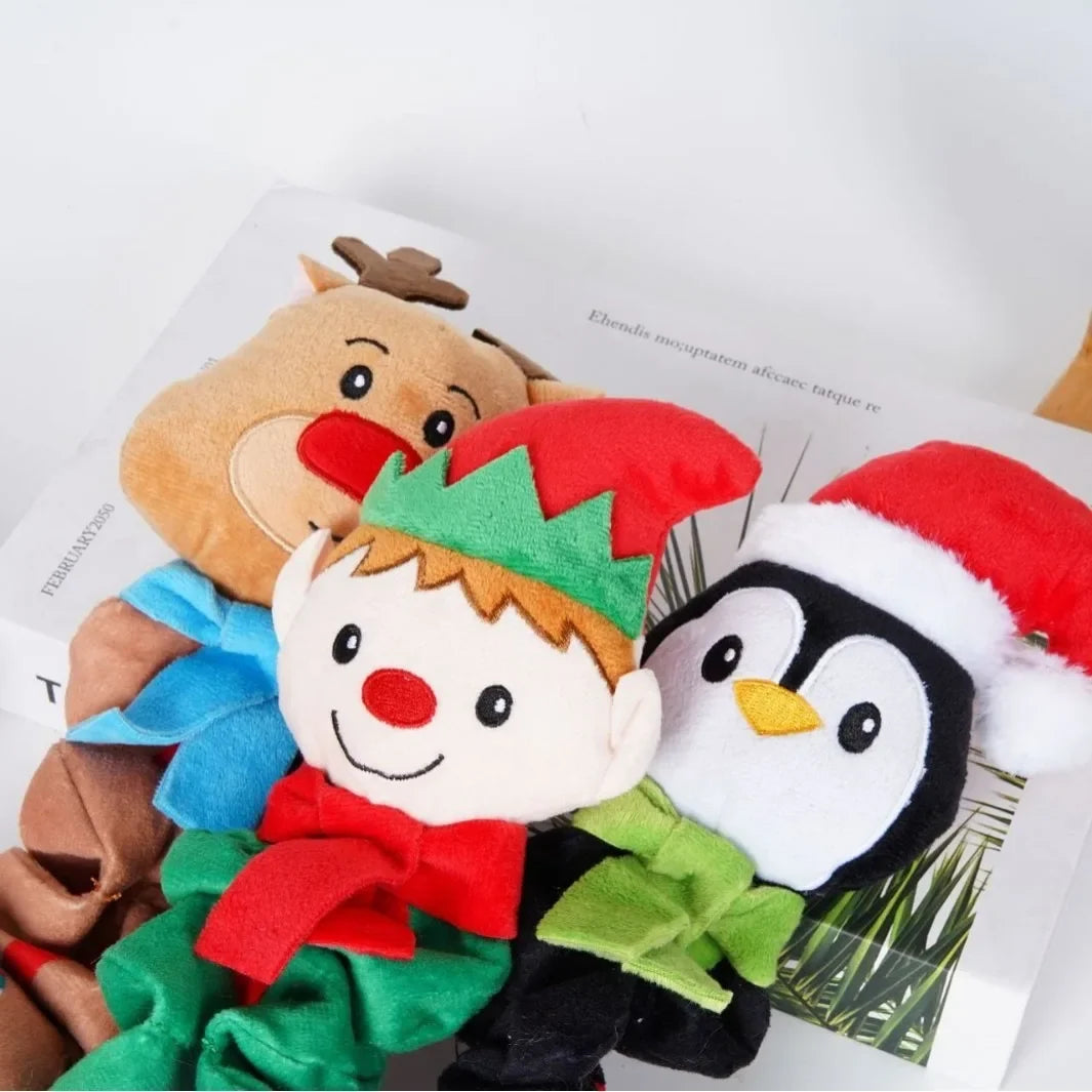 Adorable Fleece Christmas Elf Penguin Squeaky Dog Toy
